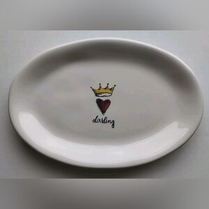 Rae Dunn DARLING Crown Heart Oval Plate Tray Trinket Dish Jewelry Catchall